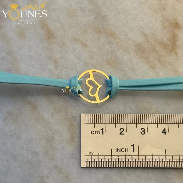 دستبند طلا چرم دولاین قلب توخالی